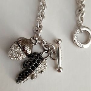 Swarovski Crystal Oak Leaf and Acorn Toggle Silver Chain Bracelet, Signed